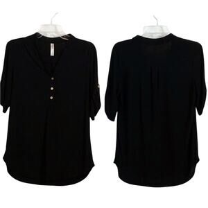 PerSeption Concept Black V Neck Blouse Top Size 2X